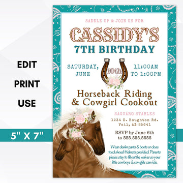 horse theme birthday party invitation